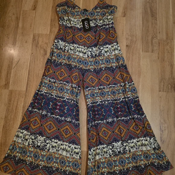 Gigio Boho Extreme Wide-Leg Printed Jumpsuit M - Picture 1 of 9